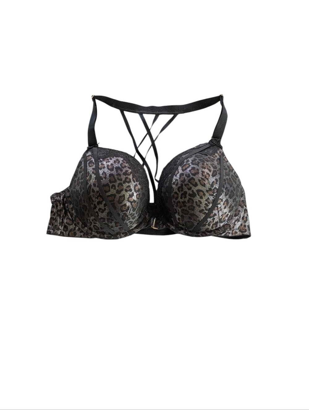 Cacique Strappy Leopard Print Push-Up Bra - Black